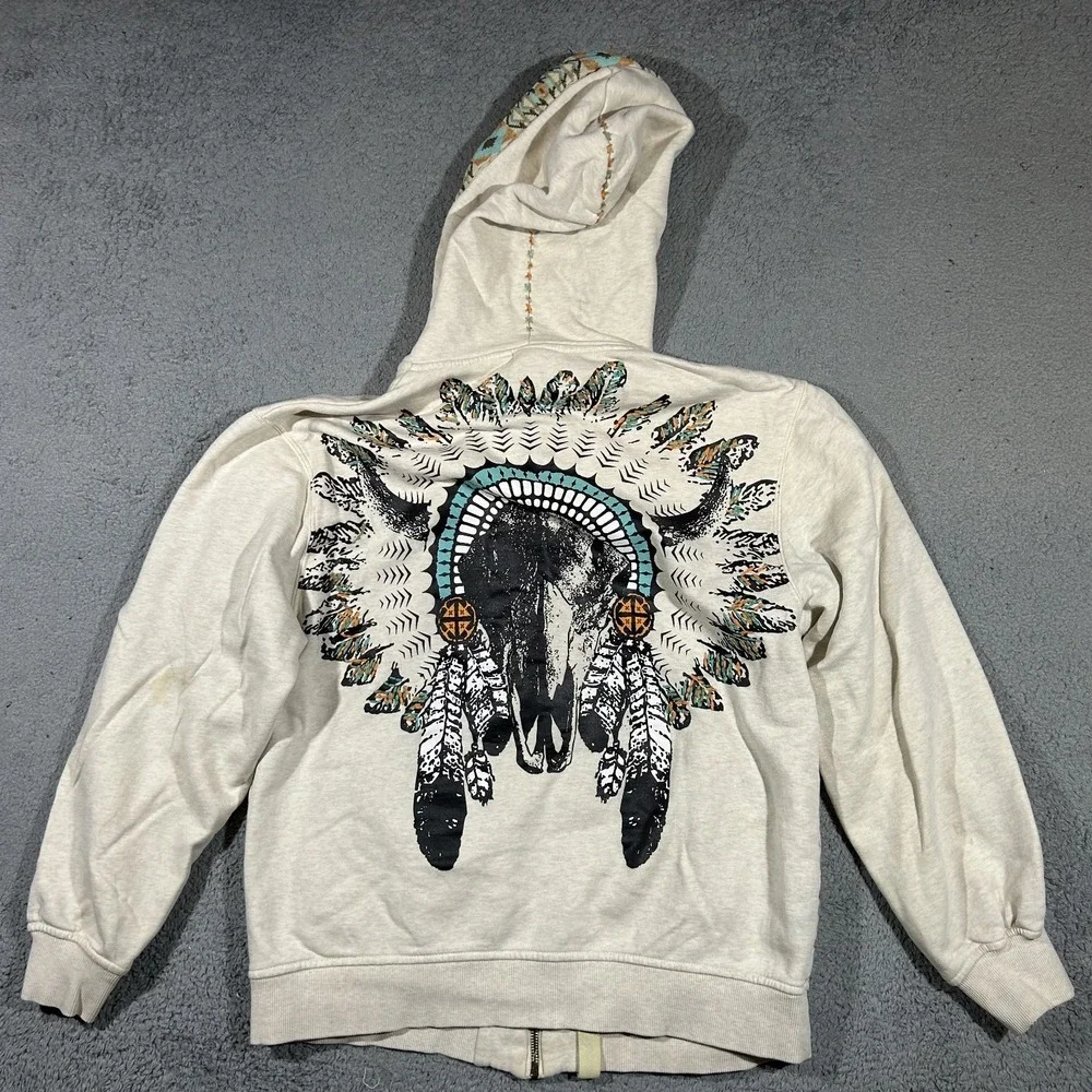 LRG Men's Cream Full Zip Hoodie Aztec Southwestern 90s Vintage Mens Medium #3328